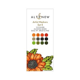 Altenew Tropical Garden Artist Alcohol Markers Set E, Orange Green Brown Alcohol-Based Brush Markers, Easy Grip, Dual-Tip Alcohol Marker Set