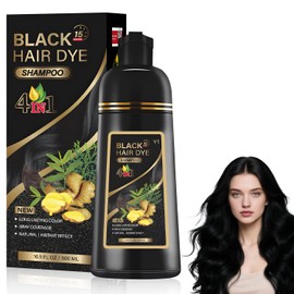 4 en 1 para Champú Colorante, Shampoo Tinte 500ml (Negro)                                                                                             