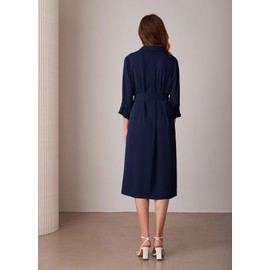 GRACE KARIN Women Teacher Office Business Lapel Long Sleeve Straight Skirt with Detachable Belt, navy