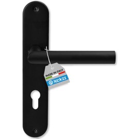 lockzz Estenfeld Door Handle Set Stainless Steel Black Matt Door Fitting for Apartment Entrance Doors on Both Sides Handle Long Plate L Shape PZ Profile Cylinder