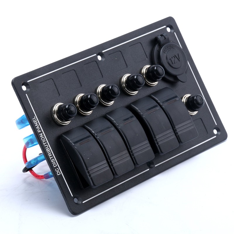 Amarine Made 5 Gang Aluminium LED Rocker & CIG Socket