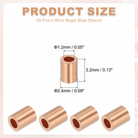 sourcing map 1/16"(1mm) Wire Rope Stop Sleeve, Copper Crimping Loops Sleeve Round Crimp Ferrules for Wire Rope and Cable Ferrule, Gold 25Pcs