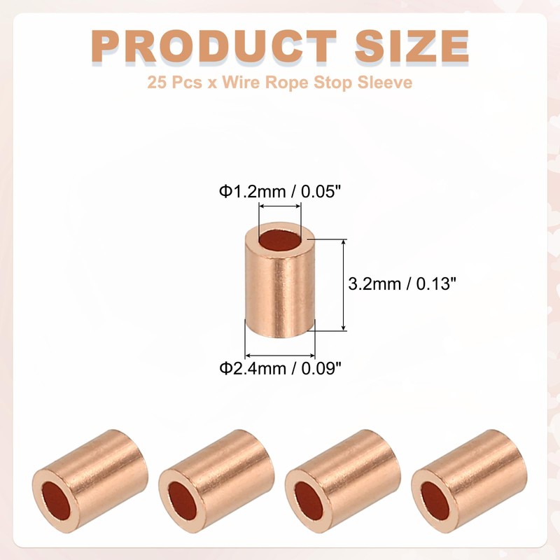 sourcing map 1/16"(1mm) Wire Rope Stop Sleeve, Copper Crimping Loops