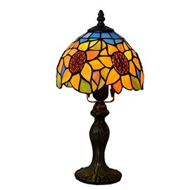 GDLight Vintage Tiffany Style Sunflower Table Lamp Pastoral Floral Stained Glass Kids Mini Bedside Desk Lamp with Aluminum Alloy Base for Bedroom Living Room, 7.8-Inch,E