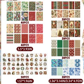 242pcs Christmas Scrapbook Paper & Stickers Scrapbook Supplies Vintage Holiday Scrapbooking Kit Assorted Sticker and Paper for Card Making Xmas DIY Jounaling Materials Christmas Craft Gifts for Women