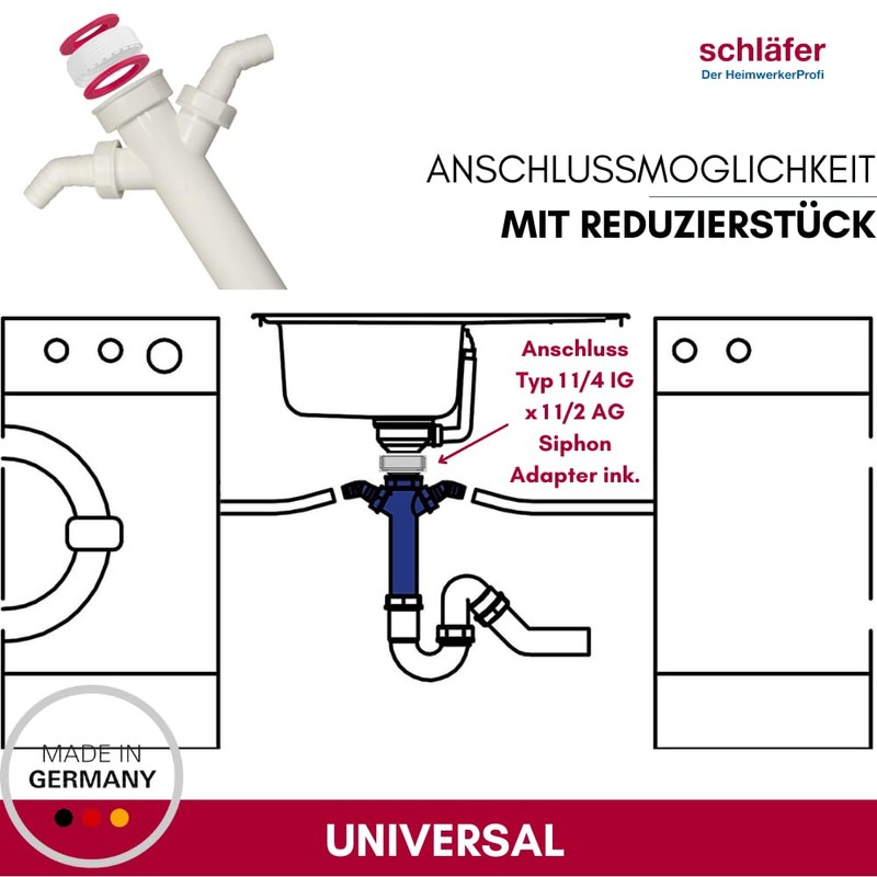 Schläfer 439002 | Sleeve Siphon Drain Undersink Adjustable Hose Universal