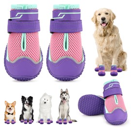 OWANVION Zapatos para Perro, 4 Piezas Botas para Perros de Transpirable Antideslizantes, con Correas Reflectantes y Ajustables, Zapatos para Perro Pequeño Mediano y Grande
