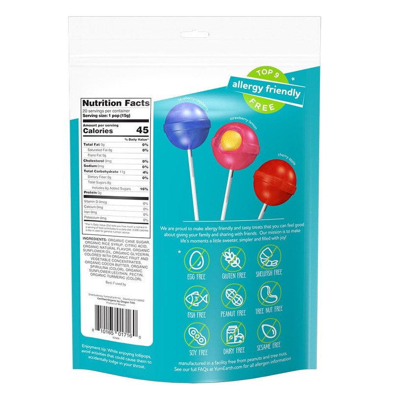 YumEarth Organic Duo Pops, Lollipops with Fruit Chew Centers -