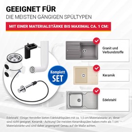 VIOKS Strainer Basket Valve 70 mm with Eccentric Valve Pull Actuation and Draining Overflow - Drain Fitting Sink Drain Kitchen Sink Overflow Set Sink & Accessories for Kitchen Sinks