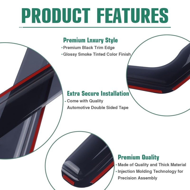 SAOKNCE 4 Pieces in-Channel Extra Durable Rain Guards Fit for
