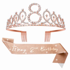 Abeillo Birthday Crown Girl 8, Birthday Crown 8 Years, 8th Birthday Crown and Sash, Its My 8th Birthday and Birthday Crown for Birthday Gift, Girls Birthday Party Decoration