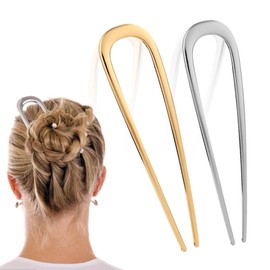 2 französische Haarspangen. U-förmige Haarspangen. Goldene französische Haarspangen für dicke Haare. Haarspangen, Französische gedrehte Haar-Fork-Spangen. Verfügbar in goldener und silberner Farbe.
