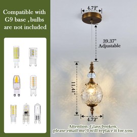 Piepooye Vintage Glass Pendant Light Antique Brushed Gold Chandelier 4.72" Mini Adjustable Hanging Ceiling Light Fixture for Kitchen Island Farmhouse Dining Room Bedroom Foyer Entryway