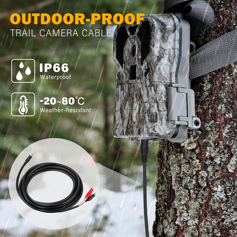 KSK 98-inch (4.0x1.7mm) Chew Proof Trail Camera Power Cord,with Alligator