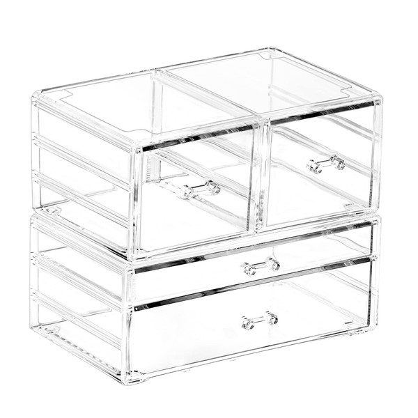 2 PCS Clear Stackable Makeup Storage 4 Drawers Bathroom Storage Organizer Acrylic Drawers Organizer for For Jewelry Hair Accessories Nail Polish Lipstick Make up Marker Pen