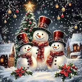 5D Winter Christmas Diamond Art Kits for Adults, Christmas Snowman Diamond Painting Kits for Beginner,DIY Full Round Drill Diamond Dot Gem Art for Home Wall Decor 13.8 X 13.8 Inch