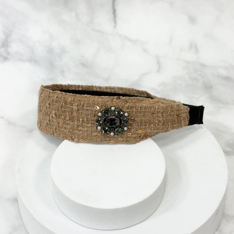 Burnaby Beige Cubic Pendant Hairband Wide Headband / 버나비 베이지