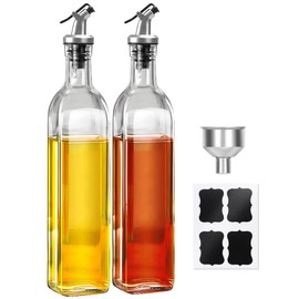 WEILAIDI Oil Dispenser for Kitchen, Olive Oil Dispenser Bottle, 2 Pack Oil and Vinegar Dispenser Set with Glass Oil Container Cruet-Oil Pourer Spout, Funnel and Labels（17oz/500ml）