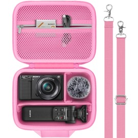 Baval for Sony ZV-E10/ZV-E1/ZV-E10 II Vlog Digital Camera Hard Carrying Case,Compatible with Tripod(GP-VPT2BT),Microphone,Camera Len and Accrssory(Pink Case)