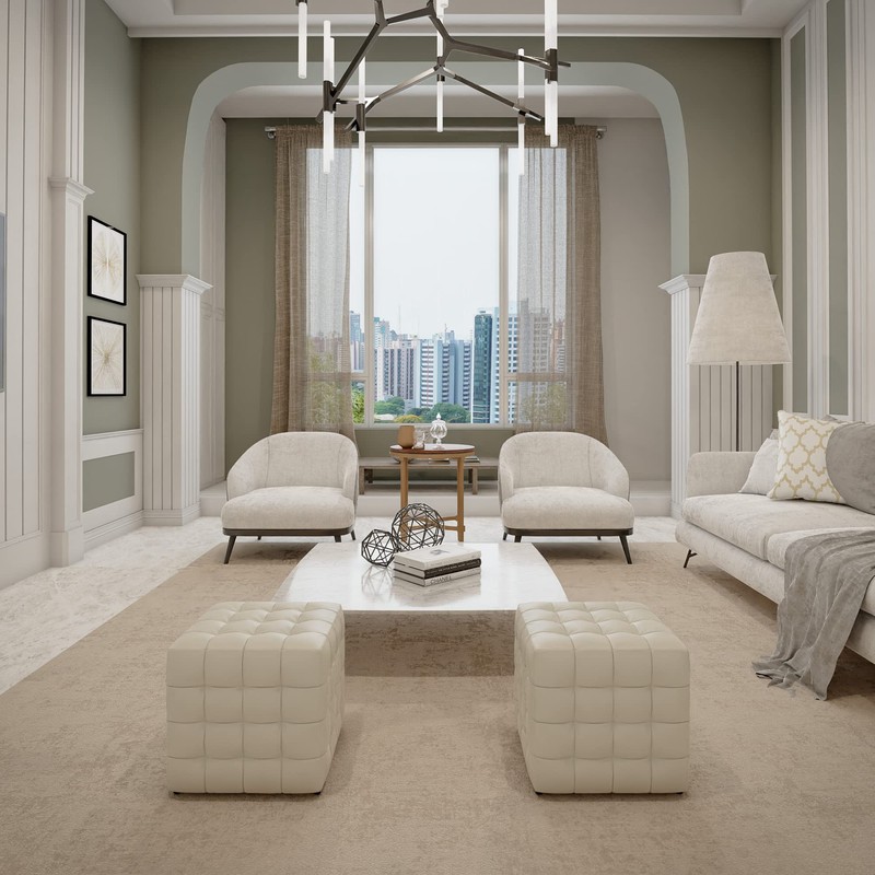 Cortesi Home Charli Tufted Cube Ottoman in 100% Genuine Leather,