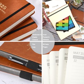 Diary 2025 - A5 Week to View Diary 2025, from January 2025 to December 2025, Premium Thicker Paper with Pen Holder, Inner Pocket and 40 Notes Pages, Brown Faux Leather Cover