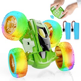 Contixo SC3A Toy Remote Control Cars for Kids with Double-Sided 360° Rotating Stunt, 4WD Off-Road RC Cars with LED Lights, Birthday for Boys and Girls Age 4 5 6 7 - Green