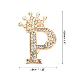 PATIKIL Letter Brooch Pins, Crown Initial Rhinestone Alphabet P Letter Lapel Badges Pin for Women Suits Dress Coat Clothes Craft, Gold Tone
