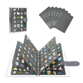 8 Pages A5 Pin Display Book, Pins Collection Storage Organizer Book,Clear PVC Cover, Enamel Pin Board Pin Organizer for Earrings Necklace Ring Studs(Gray)
