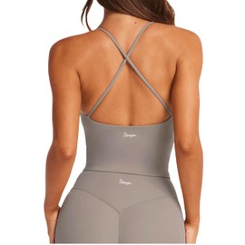 Danysu Sculpt Workout Tank Tops Women Longline Sports Bras Workout Tops for Women Light Support Strappy Padded Yoga Top Scoop Neck Moon Rock XS