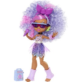 Cave Club Bashley Dino Rockin’ Party Doll (~8 -inch) Posable Fashion Doll with Purple Hair, 10 Accessories Including Wearable Scrunchie, 4 Year Olds & Up