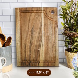 Medium size Acacia Wood Cutting Board - Solid Premium Wooden Meat Boards for Kitchen, Hardwood Chopping Butcher Block with Deep Juice Groove Well for Counter.
