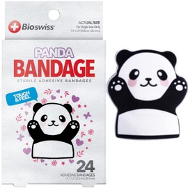 BioSwiss Bandages, Kids Self Adhesive Bandages, Animal Shaped Latex Free Sterile Wound Care Bandage Pack, 24 Count, Panda