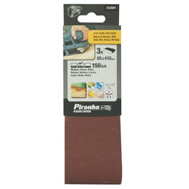 PIRANHA Sanding Belt 150 Grit (65 x 410 mm, Medium, Pack of 3, for Wood, Black+Decker/AEG/HolzHer/Kress/Metabo)
