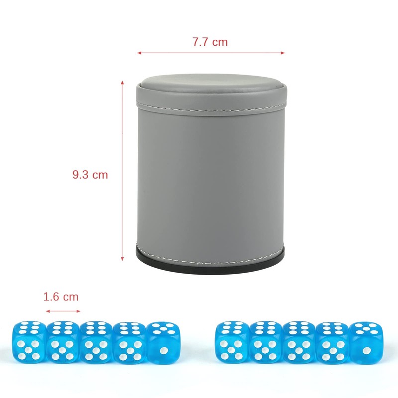 GWHOLE Dice Cup Leather Grey Set of 10 Dice for