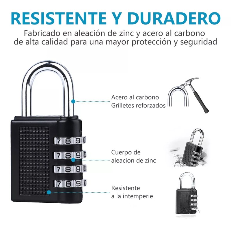 BSOON Candado De Combinación De 3 Piezas Con Seguridad De