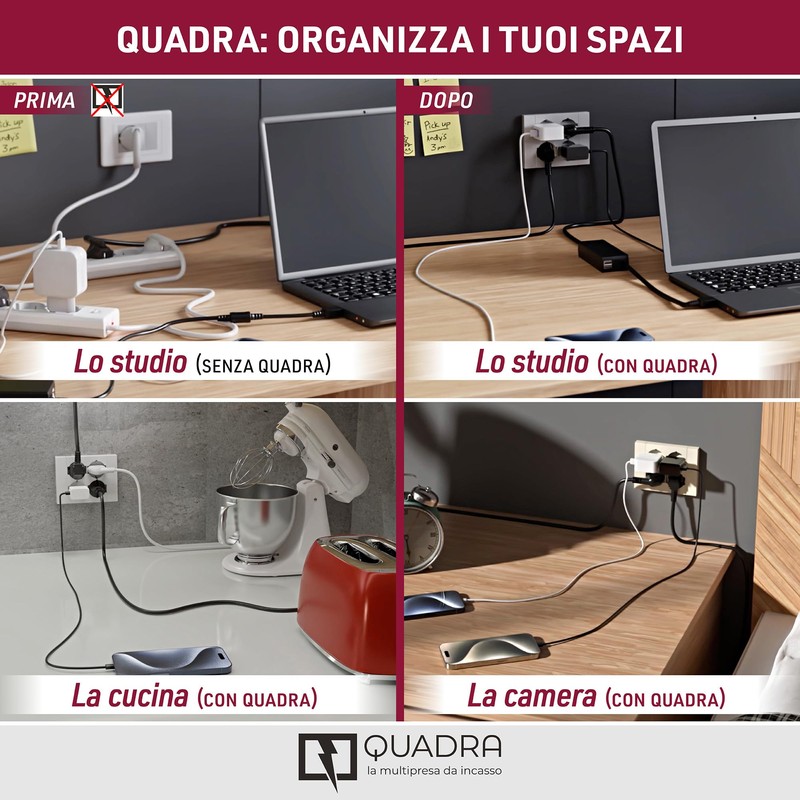Electraline 22108 Multipresa da incasso Quadra 4 Posti Universali P40,