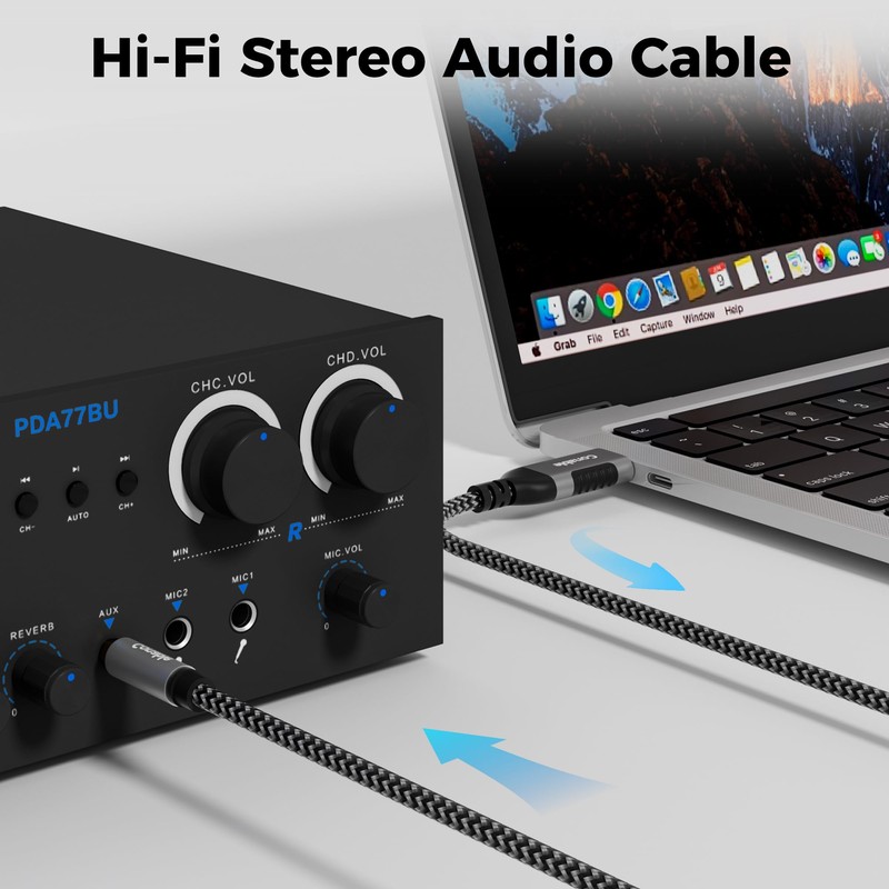 USB to 6.35mm TRS Stereo Audio Cable 4 FT, USB-A