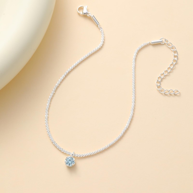 Wellike Silver Ankle Bracelets For Women Waterproof March Birthstone Anklets