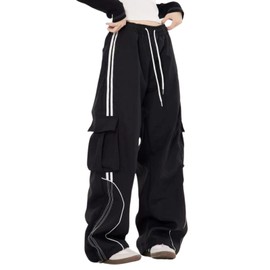 BeRamg Cargo Sweatpants for Men Women High Waisted Straight Leg Baggy Sweatpants Hip Hop Track Pants Casual Trousers(Black1-L)