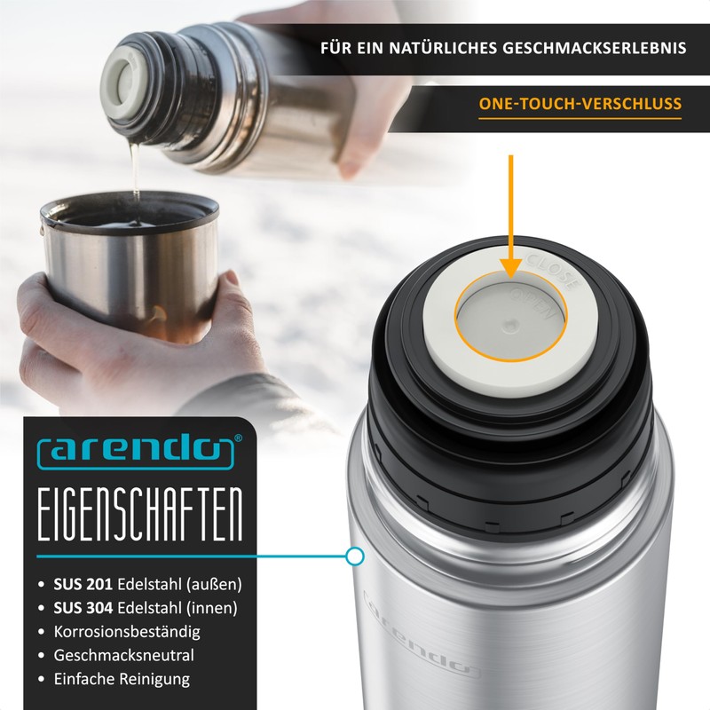 Arendo Stainless Steel Thermal Flask 500 ml - Insulated Flap