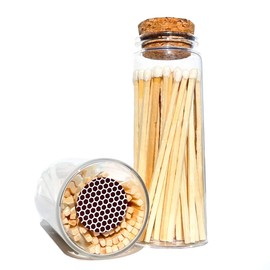 Cork Top Glass Jar of Color Tip Wooden Matches - (WHITE) 65 Count of 3.75" Safety Matches