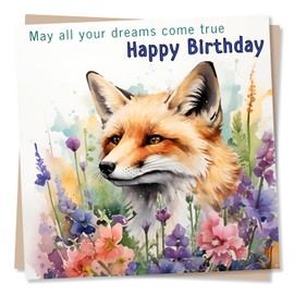 Stunning Watercolour Fox Birthday Card - May All Your Dreams Come True - Happy Birthday Card - Made in UK