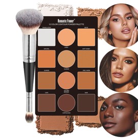 Joyeee Contouring Makeup Palette for Beginners, 9 Colors Large Pro Contour Palette with Make Up Brush, Waterproof Long-Lasting Cosmetics Gift Idea for Medium Dark Skin, Flawlessly Sculpted Face