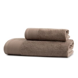 Ferò Luxury 2-Piece Towel Set, 100% Cotton Premium Low Twist, 550 g/m², Ultra Soft and Absorbent, Italian Design, Pair of Face & Guest Towels, 50 x 100, 50 x 30 cm, Taupe