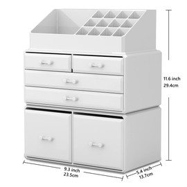 READAEER Makeup Organizer 3 Pieces Cosmetic Storage Case with 6 Drawers (White)