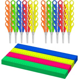 100 Pcs Back to School Supplies Kit Include 50 12 Inch Clear Plastic Ruler 50 Safety Blunt Tip Student Scissors Students Stationery Set for Classroom School Office