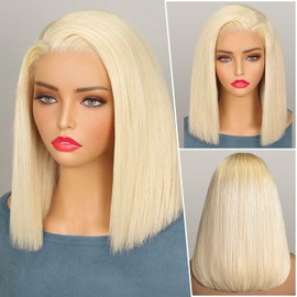 EAGERA Blonde Bob Glueless Wig Human Hair Pre Plucked Pre Cut 18 Inch 7x5 Blonde HD Lace Closure Wig 613 Pre Bleached Wear and Go Wig Short 613 Bob Glueless Wig Human Hair 200% Density for Women