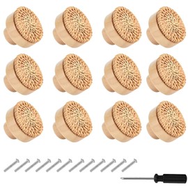 ZIOYA Pack of 12 Rattan Furniture Knobs Cabinet Knobs with Screws and Screwdriver Drawer Knobs Rattan Cabinets Wood for Chest of Drawers Cabinet Drawers Living Room (1.57 Inches)