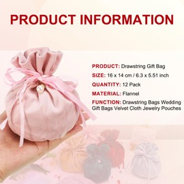 YELARXI Flannel Drawstring Gift Bags, Jewelry Pouches Mini Gift Packaging Bag, 6 x 5.5 in Storage Pouch with Pearl for Wedding Favor Party Birthday Candy (12 Pack, Pink)