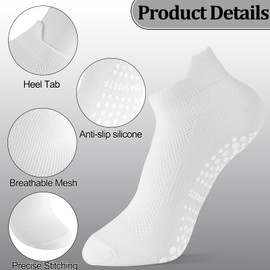 Zuimei 6 Pairs Pilates Yoga Socks for Women Non Slip Grip Sock ReformerGrippy Breathable Cotton Sock for Women Ladies Barre Fitness Dance Ballet Hospital Home-Black,White,Grey